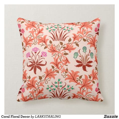 Coral Floral Decor Throw Pillow Decorative Throw Pillows