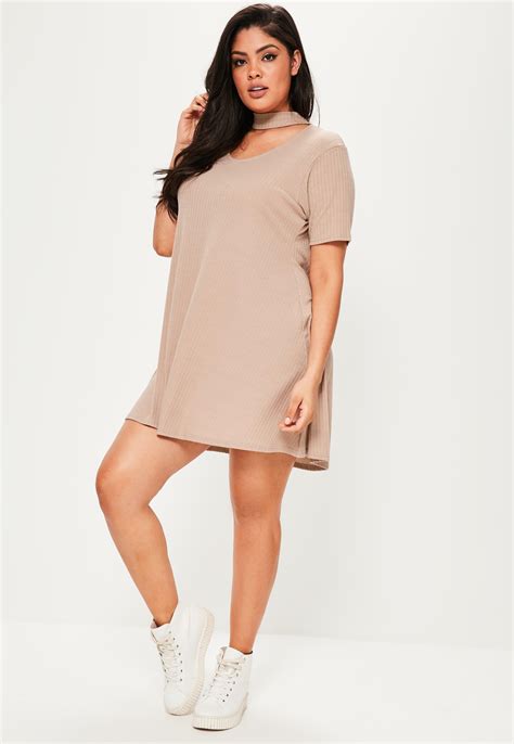 Lyst Missguided Plus Size Nude Choker Ribbed Swing Dress In Natural