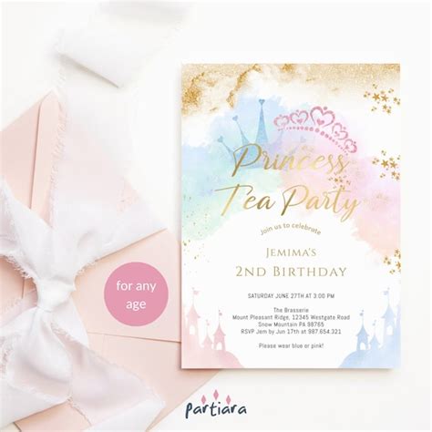 Princess Tea Party Invitation Editable Girls Birthday Etsy