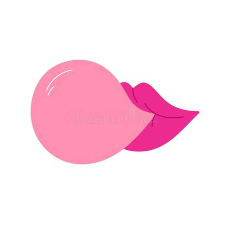 Lips Inflate Bubble Of Chewing Gum Female Lips Blowing Pink Bubble Gum