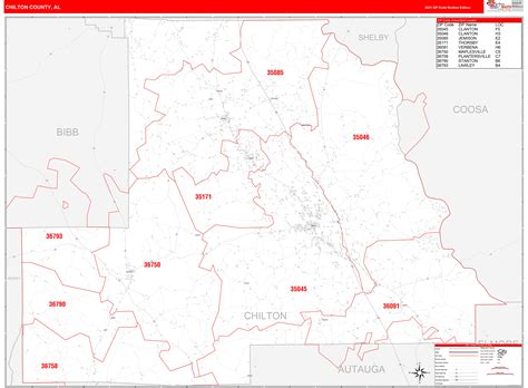 Chilton County Al Zip Code Wall Map Red Line Style By