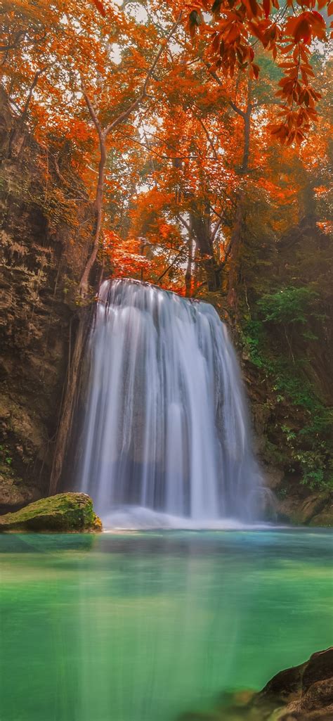 Wallpaper Waterfall Red Leaves Autumn 3840x2160 Uhd 4k Picture Image