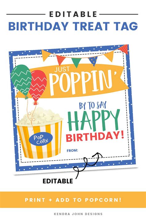 Happy Birthday Treat Tag Just Poppin By Ministering Etsy Free