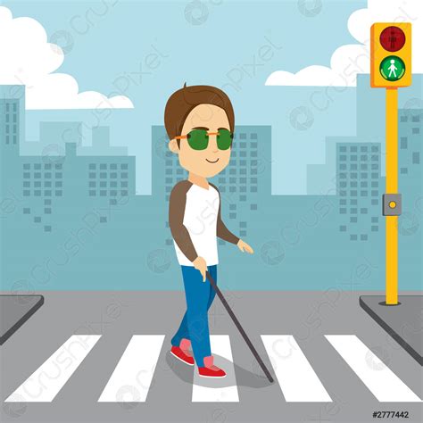Blind Man Walking Pedestrian Crossing Stock Vector 2777442 Crushpixel
