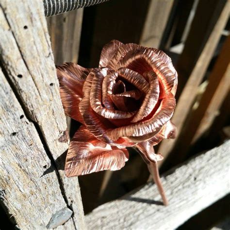 Single Long Stemmed Copper Rose With Leaves Perfect Copper Etsy