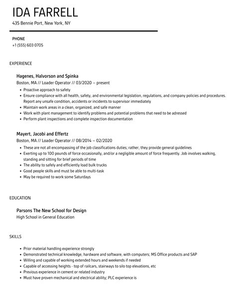 Loader Operator Resume Samples | Velvet Jobs