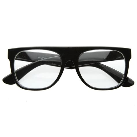 Zerouv Retro Eyewear Super Flat Top Horn Rimmed Style Clear Lens