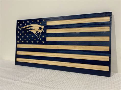 New England Patriots Wood American Flag Sign Etsy