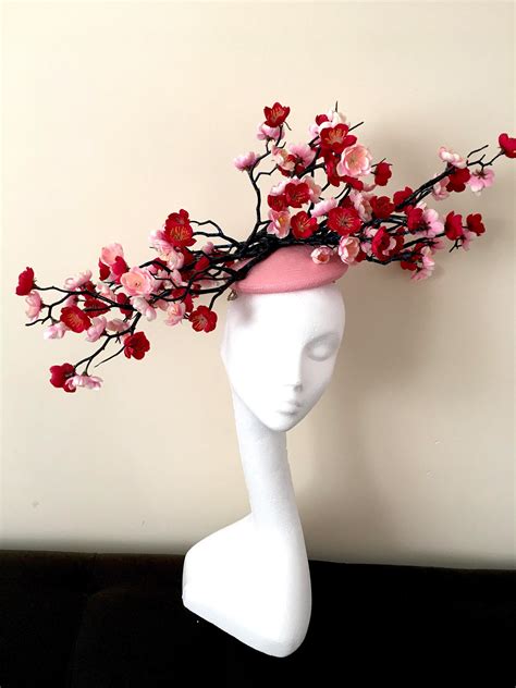 Cherry Blossoms Hat Large Pink Fascinator Blossoms Headpiece Etsy