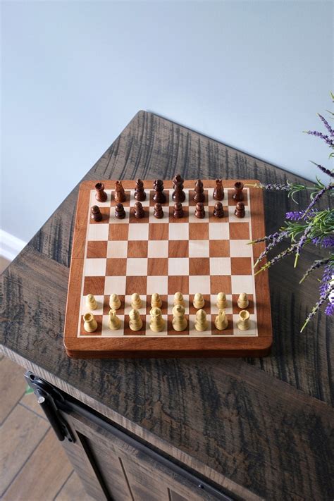 Handmade Wooden Chess Set 12 Folding Magnetic Travel Etsy Canada