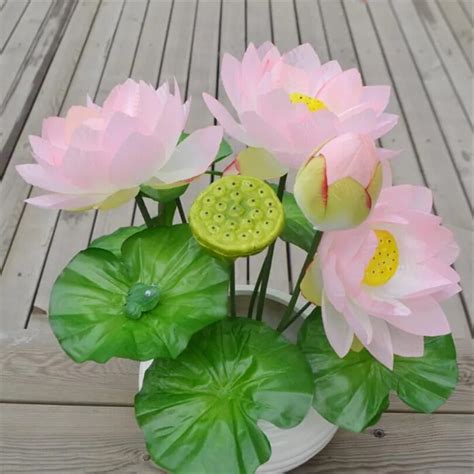 5pcs Fake Lotus Flower Bunch Simulation Water Lily 6 Colors 7 Stems For