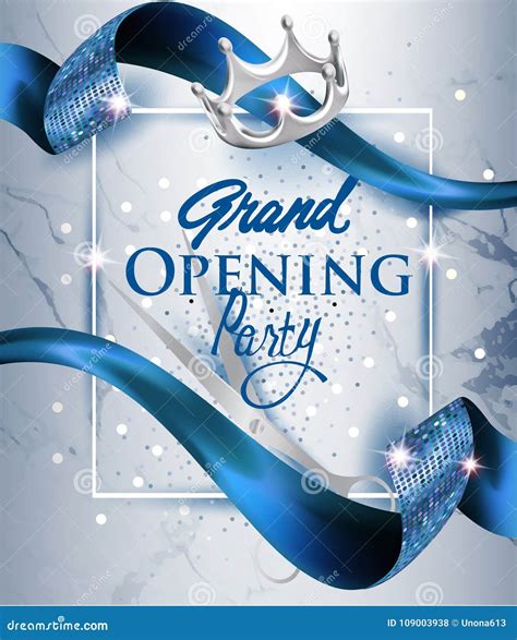 Elegant Grand Opening Invitation Card With Blue Textured Curled Blue