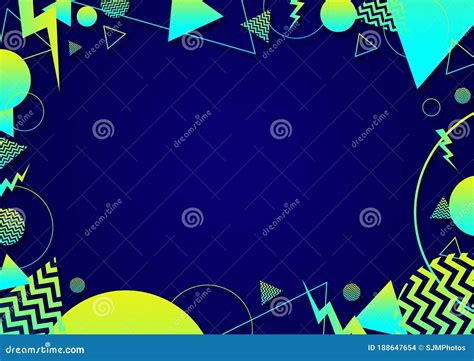 A Blue Cyan Green Retro Vaporwave 90 S Style Random Geometric Shapes