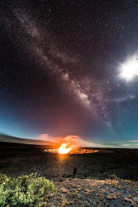 The Milky Way Above The Kilauea Volcano Crater Hawaii Usa Oc