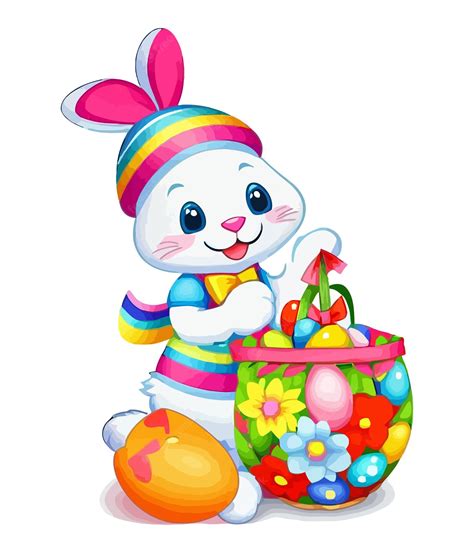 Premium Vector Cute Little Easter Bunny With Eggs Colorful Vector