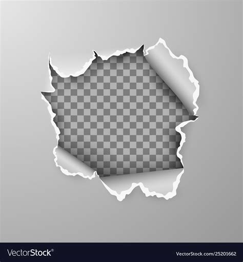 Torn Hole In Sheet Gray Paper On Transparent Vector Image