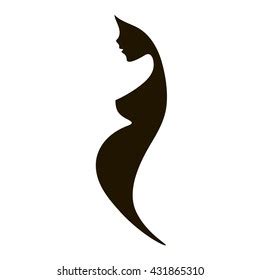 Beautiful Nude Pregnant Woman Silhouette Arkivvektor Royaltyfri