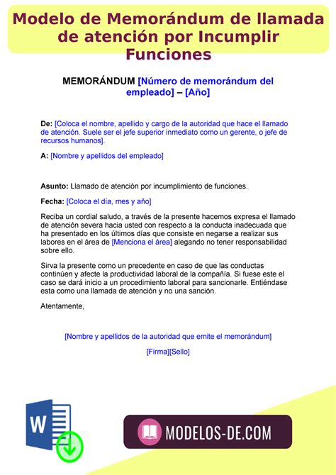 Modelo De Memorandum De Llamada De Atención Por Incumplimiento De