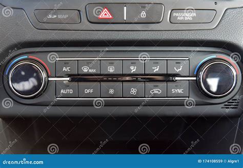 Panel On Car Dashboard With Controls For Air Conditioning Stock Image