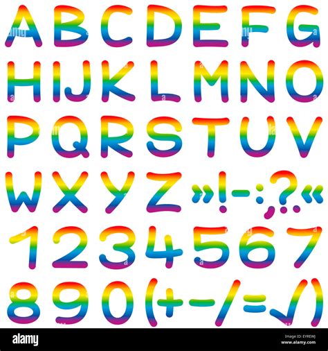 Alfabeto De Colores Del Arco Iris Letras Números Caracteres
