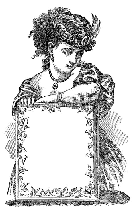 Antique Clip Art Victorian Lady With Sign Label The Graphics Fairy