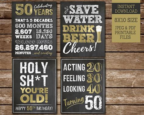 50th Birthday Sign Pack 50th Birthday Party Printable Signs Cheers To