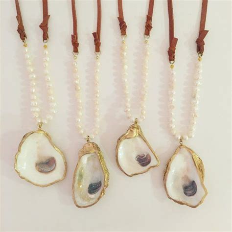 Items Similar To Pearl And Leather Oyster Shell Necklace On Etsy Seashell Necklace Diy Shell