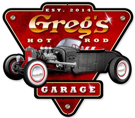 Hot Rod Garage Metal Sign Personalized 14 X 15 Inches