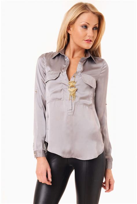 Maisy Satin Blouse In Silver Iclothing