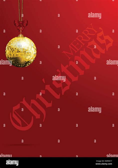Red Festive Portrait Background With Golden Disco Ball Bauble And Bow