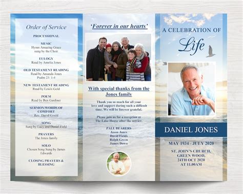 Beach Trifold Funeral Program Template For Men Trifold Etsy