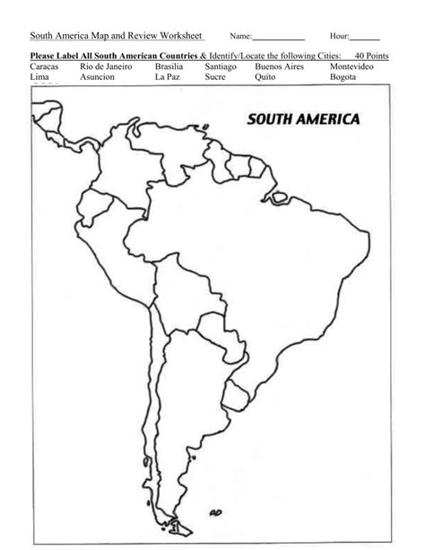 South America Map And Review Worksheet