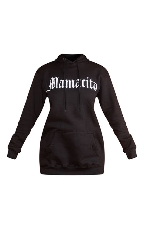 black printed mamacita oversized hooded dress prettylittlething ca