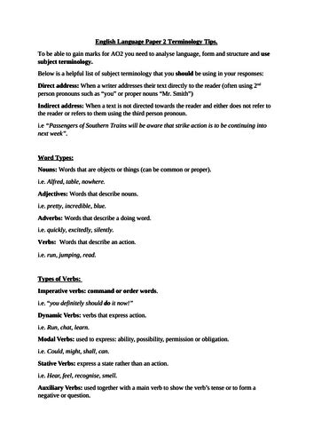 Use the reading time well to outline the broad. KS4 English Language Paper 2 Terminology Tips | Teaching ...