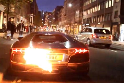 Lamborghini Aventador Exhaust Spits Flames Sets Car On Fire In London
