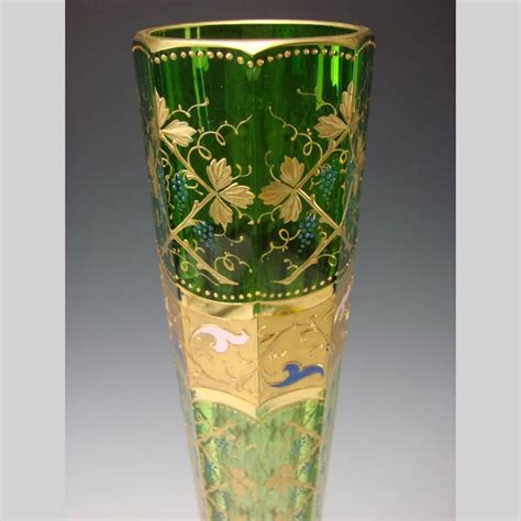 Rare Heavy 20 Moser Bohemian Enameled Raised Gilt Enamel Glass Vase