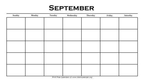 Printable September Calendars Blank Calendar