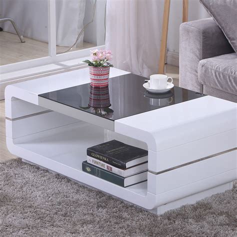 Designer High Gloss White Coffee Table With Tempered Glass Living Room