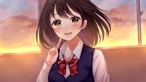 Download 1920x1080 Wallpaper Brown Eyes Cute Anime Girl