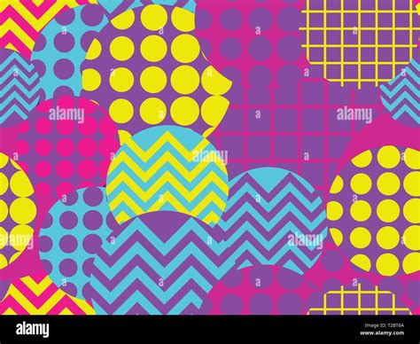 Seamless Pattern With Circles 1980s Style Retrowave Geometric