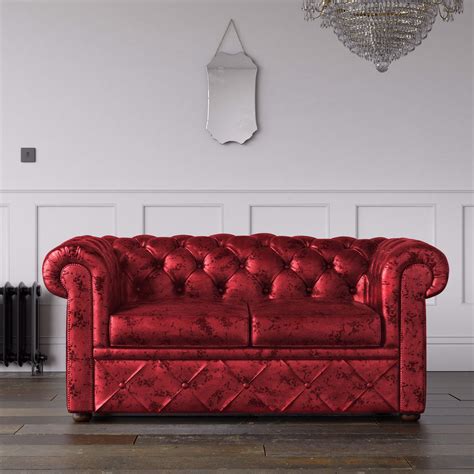 Chesterfield Crushed Velvet Sofa Red Endure Fabrics
