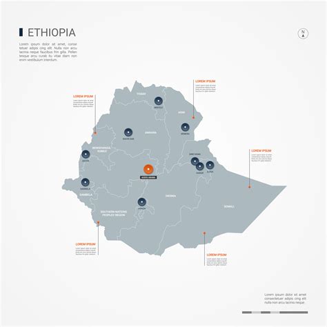 Ethiopia Map With Borders Cities Capital Addis Ababa And