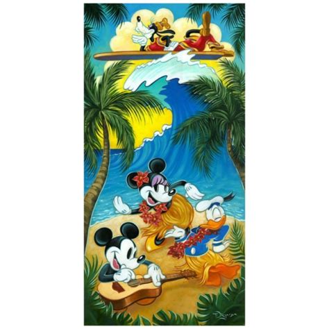 Tropical Life 36h×18w Disney Mickey Minnie Donald Duck Fine Wall Art By