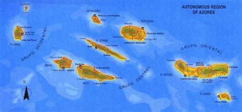 Os açores, historicamente, entram no mapa da europa na altura da epopeia marítima portuguesa, levada a cabo por infante d. Mapa do Arquipélago dos Açores, Portugal. | Arquipélago ...