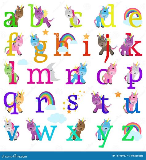 Vector Collection Of Cute Unicorn Themed Alphabet Letters