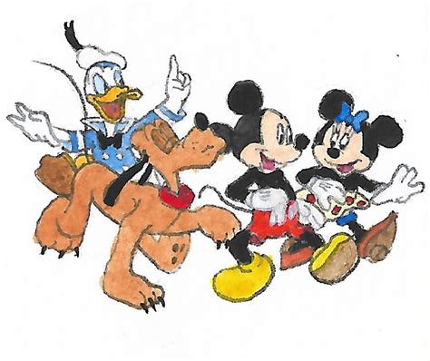 Mickey Mouse Minnie Mouse Donald Duck And Pluto By Brazilianferalcat