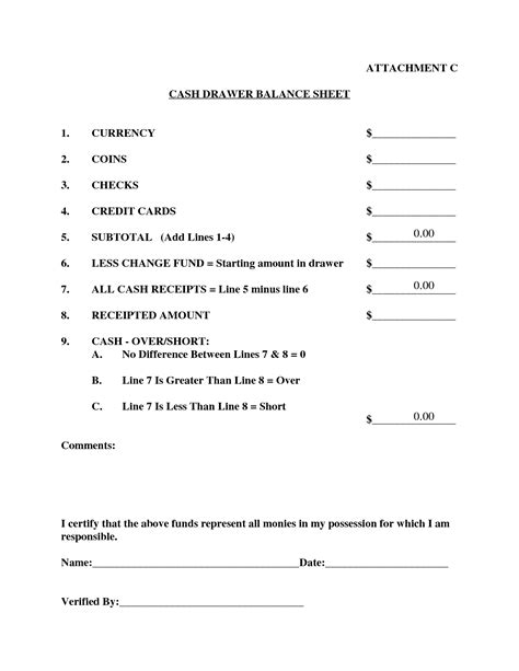 This monthly balance sheet lists down its assets, liabilities, and equity in a single column. Cash Register Balancing Sheet | charlotte clergy coalition