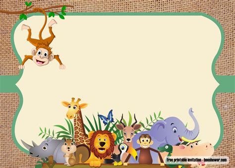 Free Safari Theme Baby Shower Invitations Templates Jungle Theme