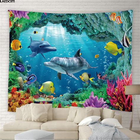 Abstract Art Ocean Animal Home Decor Fish On The Coral Reef Tapestry