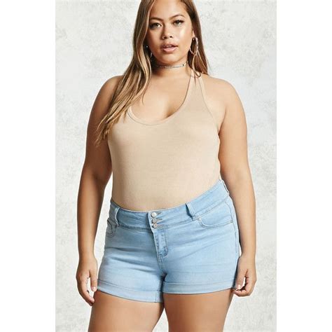 forever21 plus size cuffed denim shorts 20 liked on polyvore featuring plus size women s